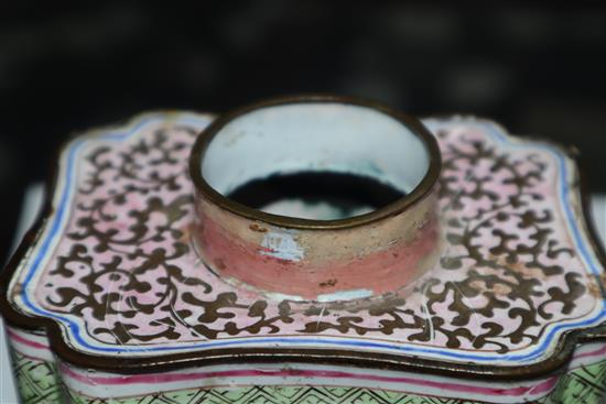 Two 18th century Canton enamel tea caddies height 10cm